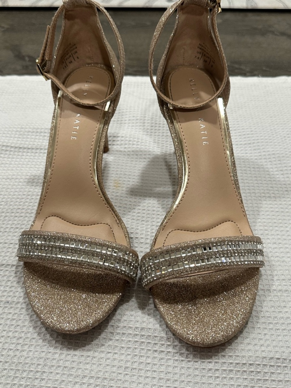 Kelly & Katie Kirstie Gold Rhinestone Heeled Sandals - Size 7.5